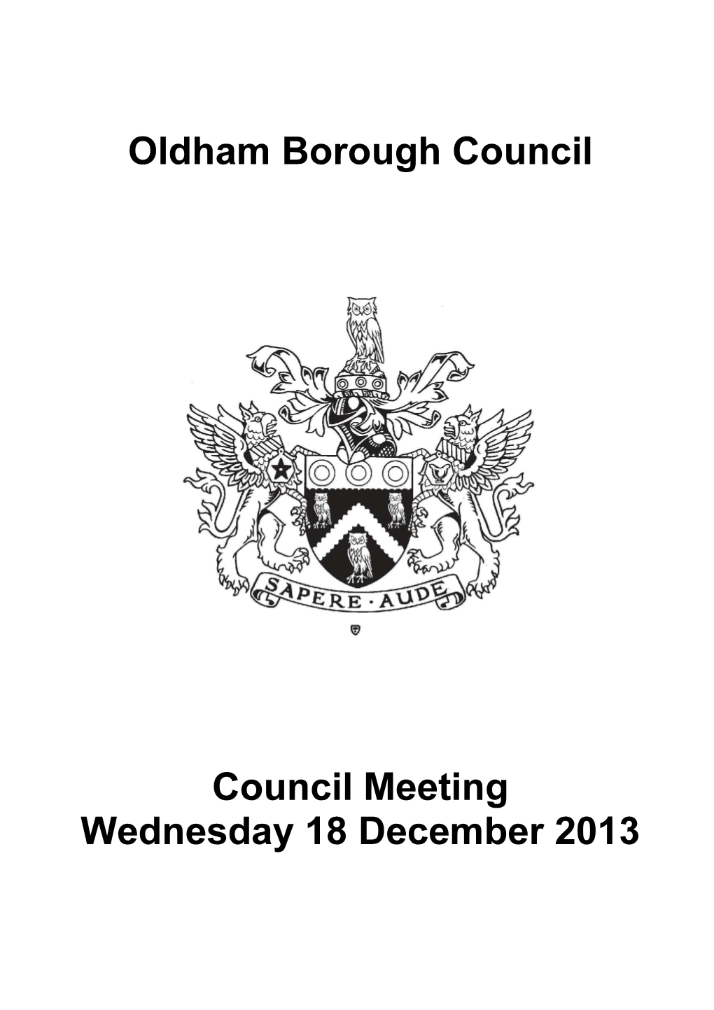 Oldham Borough Council Council Meeting Wednesday 18 December 2013