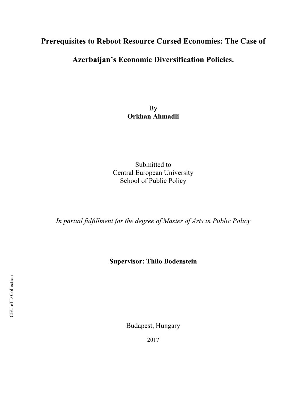 The Case of Azerbaijan's Economic Diversification Policies