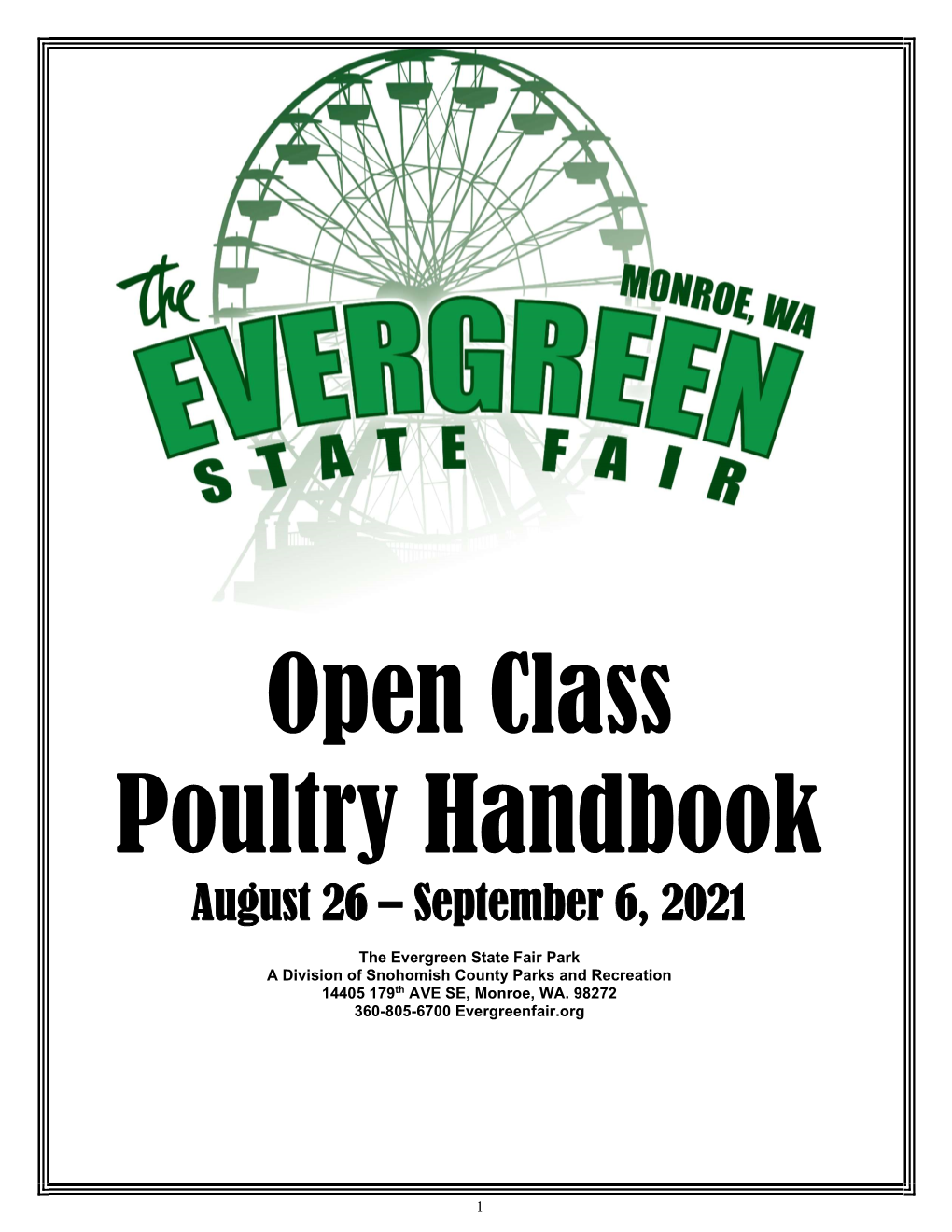 Open Class Poultry Handbook August 26 – September 6, 2021