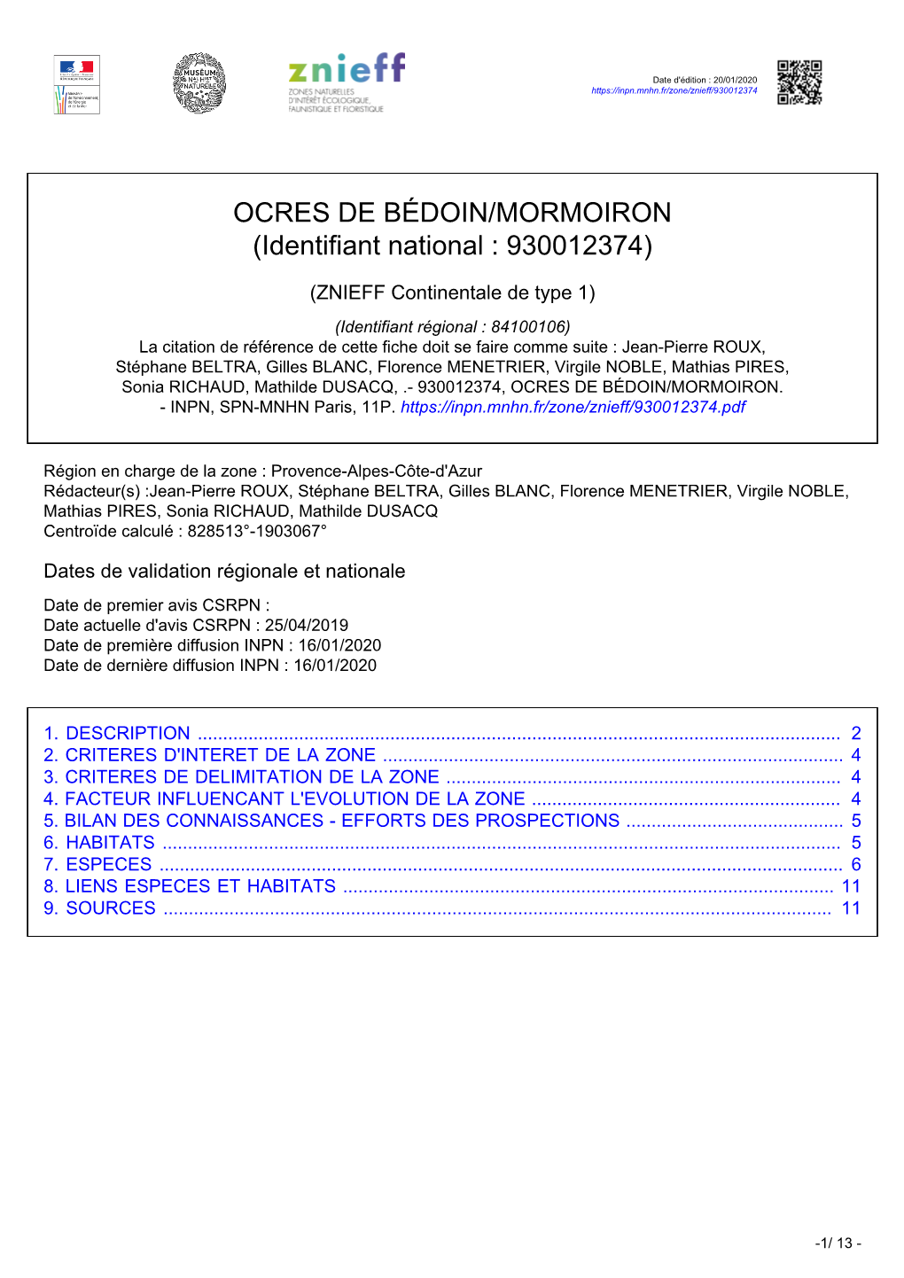 OCRES DE BÉDOIN/MORMOIRON (Identifiant National : 930012374)