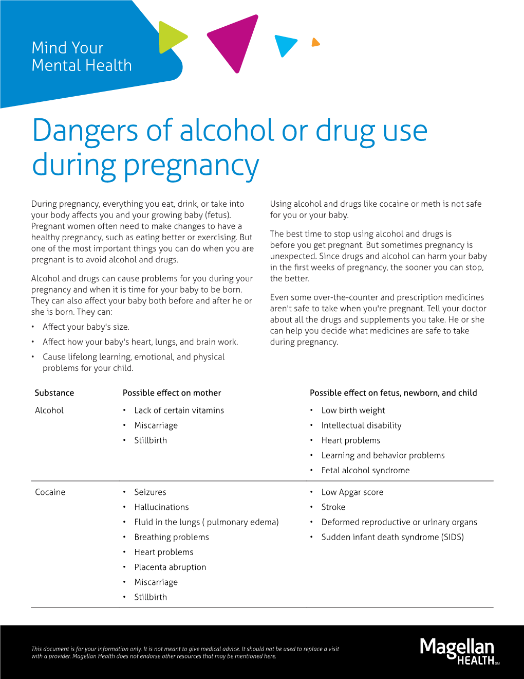 Dangers of Alcohol Or Drug Use During Pregnancy