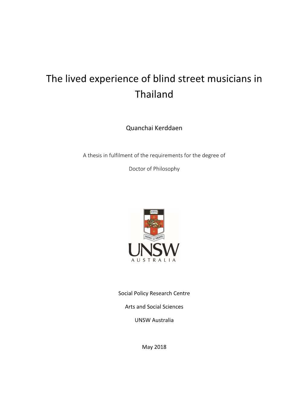 The Lived Experience of Blind Street Musicians in Thailand