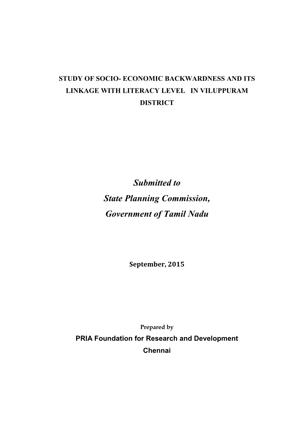 Study of Socio- Economic Backwardness and Its Linkage with Literacy Level in Viluppuram District