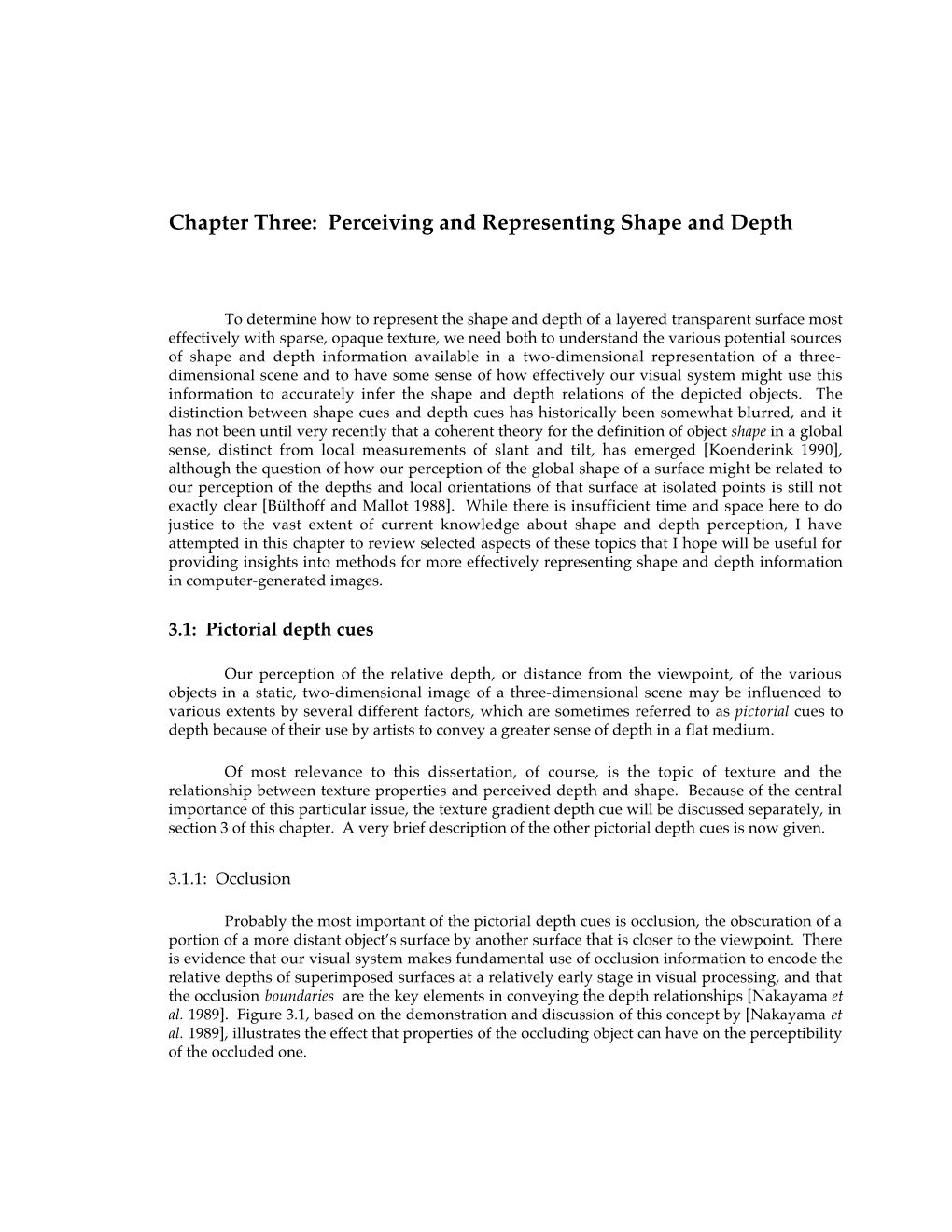 Chapter Three: Perceiving and Representing Shape and Depth