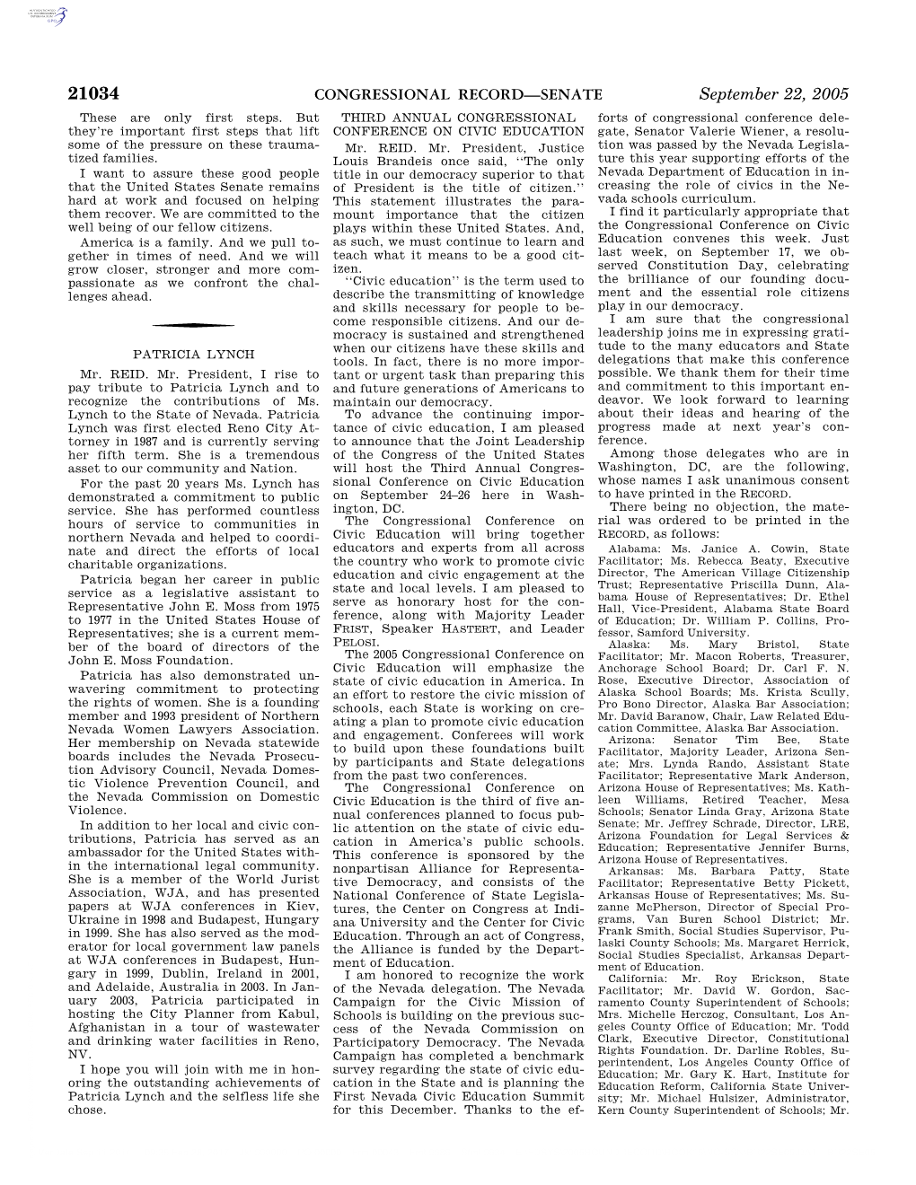 CONGRESSIONAL RECORD—SENATE September 22, 2005 These Are Only First Steps