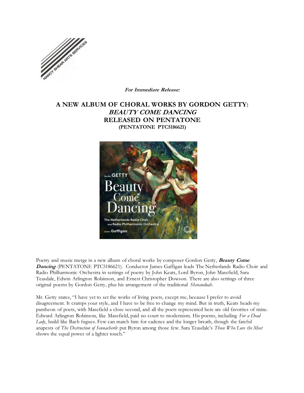 Beauty Come Dancing, Choral Works by Gordon Getty