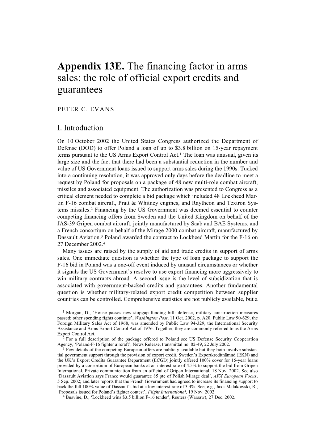 Appendix 13E. the Financing Factor in Arms Sales: the Role of Official Export Credits and Guarantees