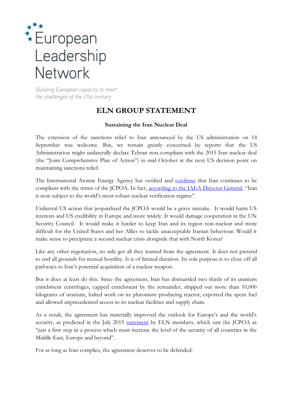 Eln Group Statement