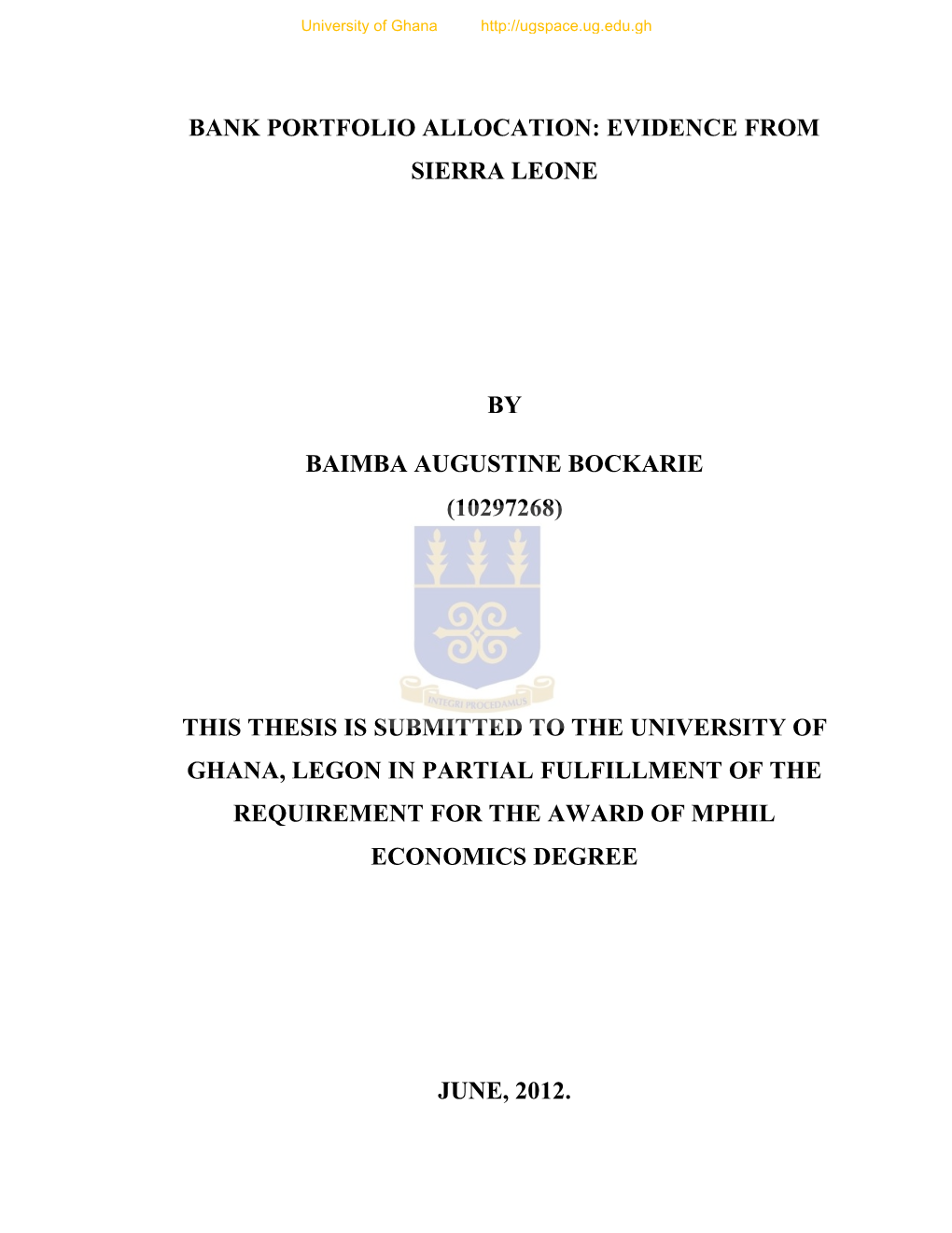 Bank Portfolio Allocation: Evidence from Sierra Leone