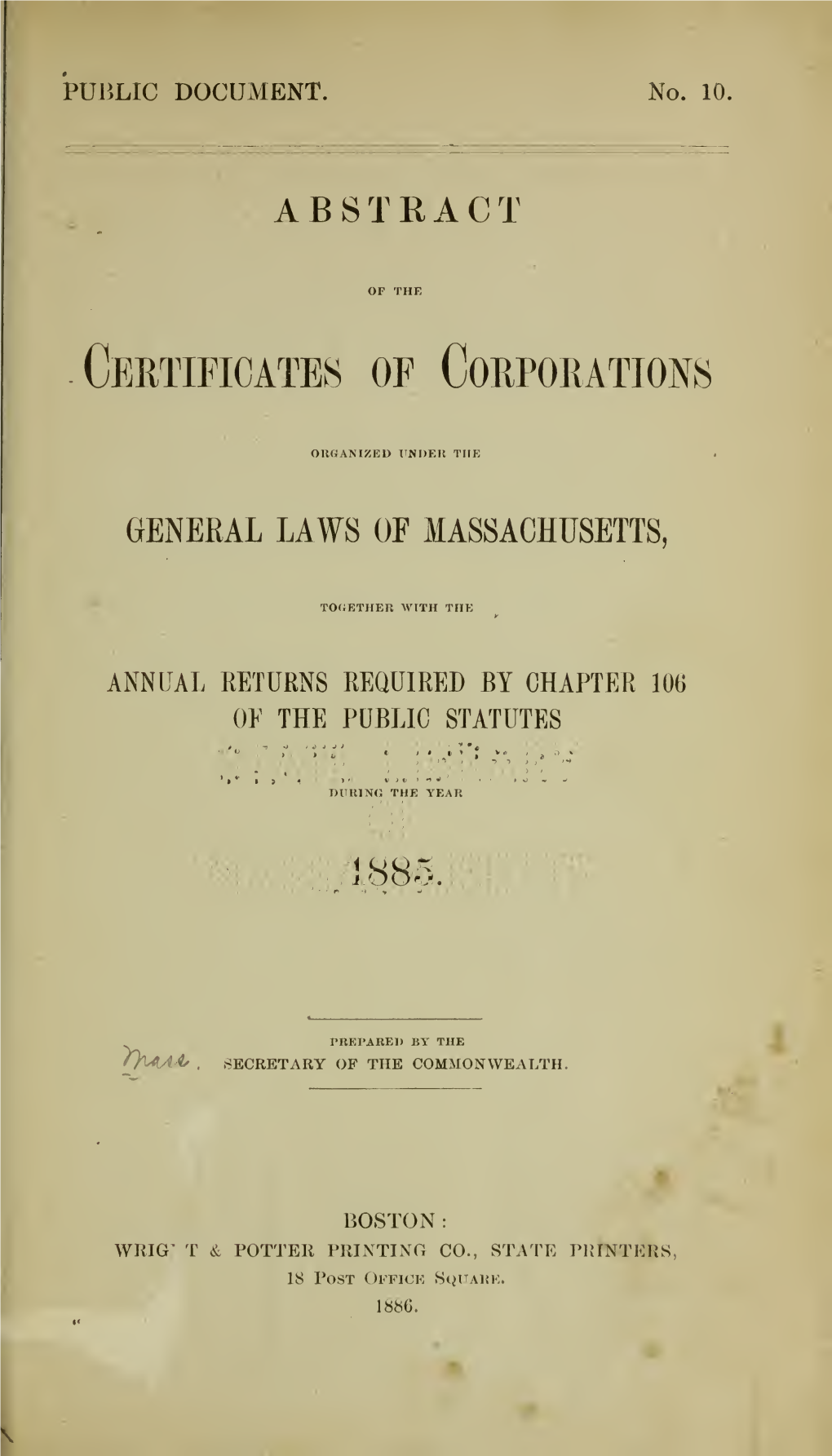 Abstract of the Certificates of Corporations. 1881-1889