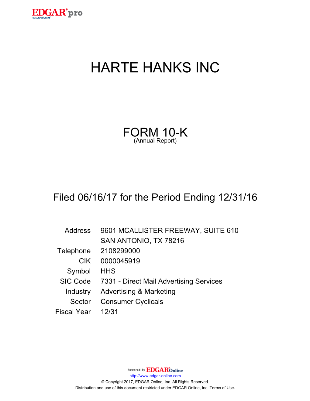 Harte Hanks Inc