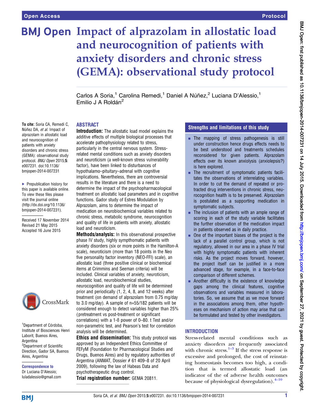 Impact of Alprazolam in Allostatic Load and Neurocognition of Patients with Anxiety Disorders and Chronic Stress (GEMA): Observational Study Protocol