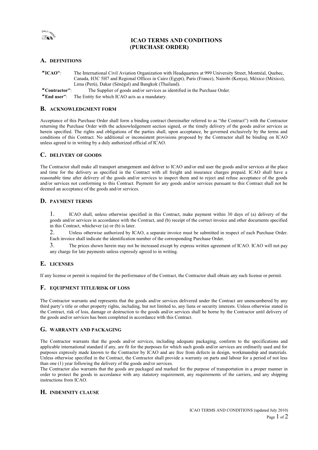 Icao Terms and Conditions