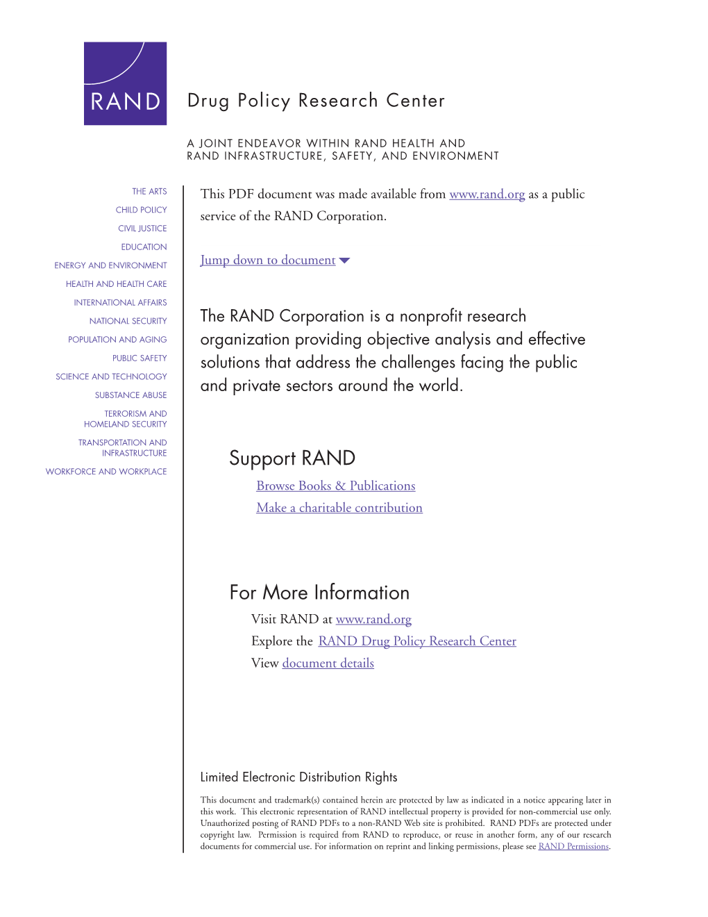 The Economic Cost of Methamphetamine Use in the United States, 2005