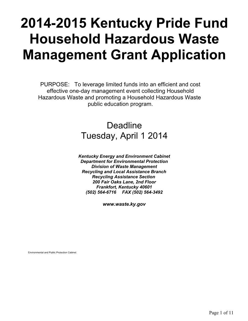 Household Hazardous Waste Management Grant Application