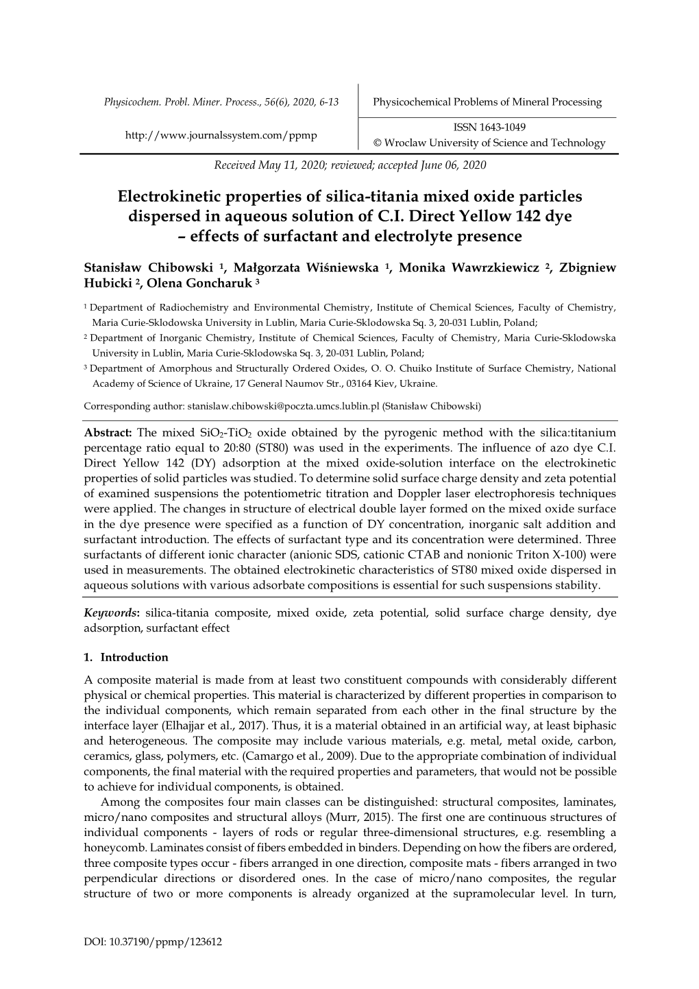 Electrokinetic Properties of Silica-Titania Mixed Oxide Particles Dispersed in Aqueous Solution of C.I