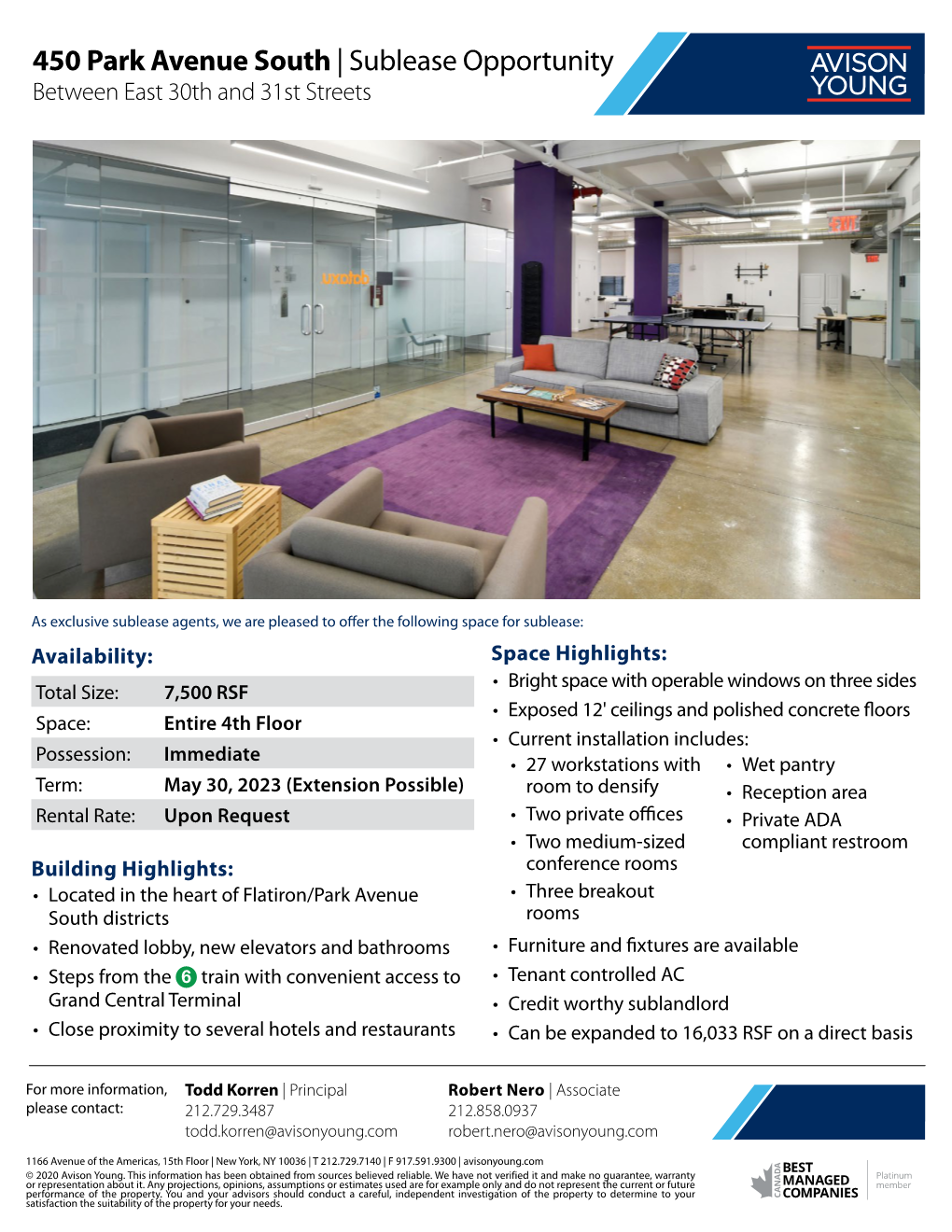 450 Park Avenue South |Sublease Opportunity