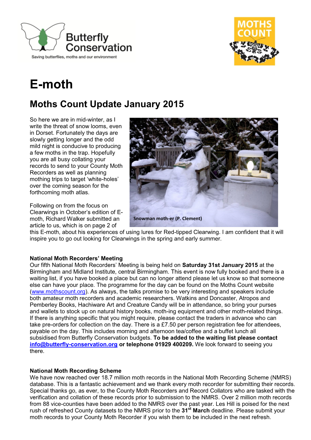 E-Moth Moths Count Update January 2015