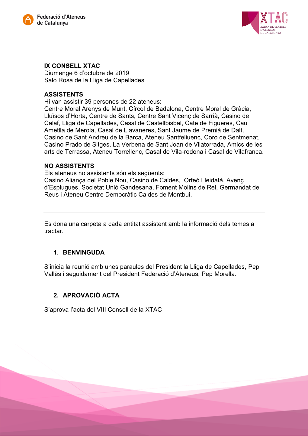 IX CONSELL XTAC Diumenge 6 D'octubre De 2019 Saló Rosa De La
