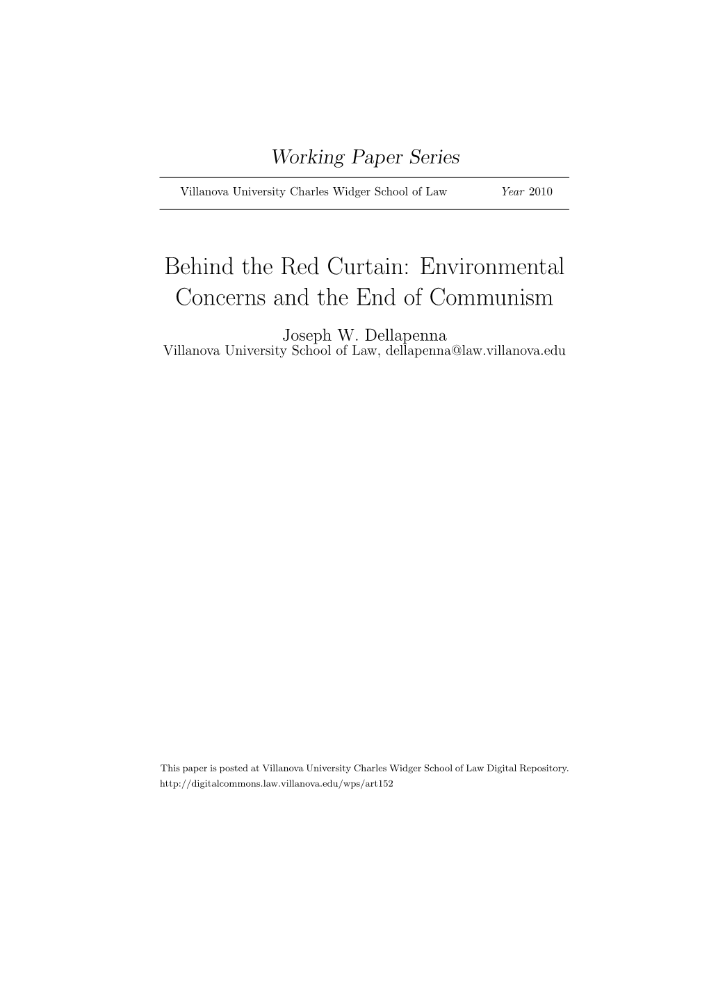 Environmental Concerns and the End of Communism Joseph W