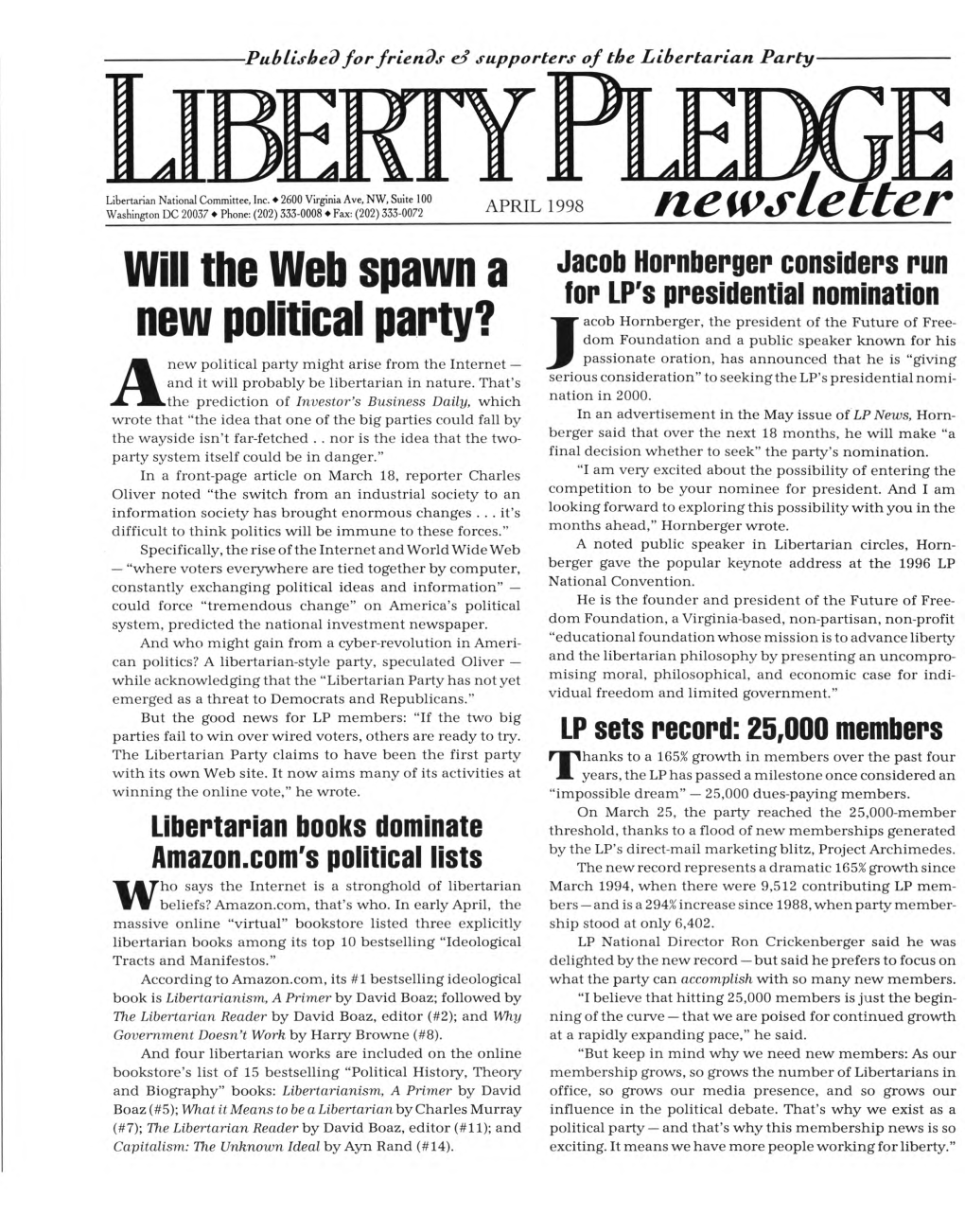 Liberty Pledge News • April 1998