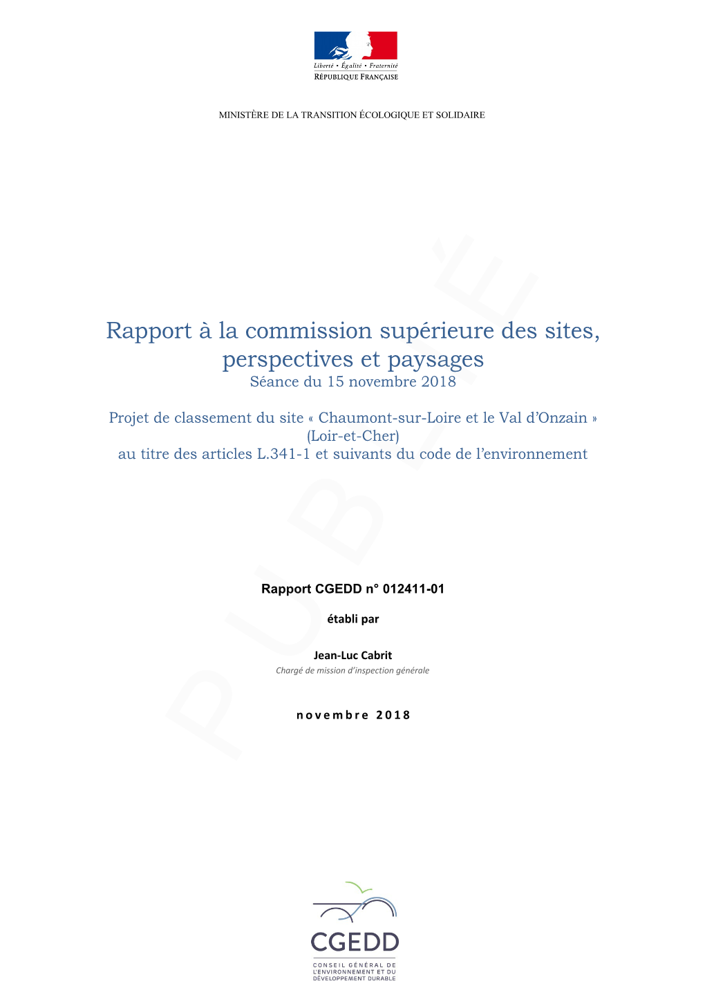 Rapport À La Commission Supérieure Des Sites, Perspectives Et Paysages Séance Du 15 Novembre 2018