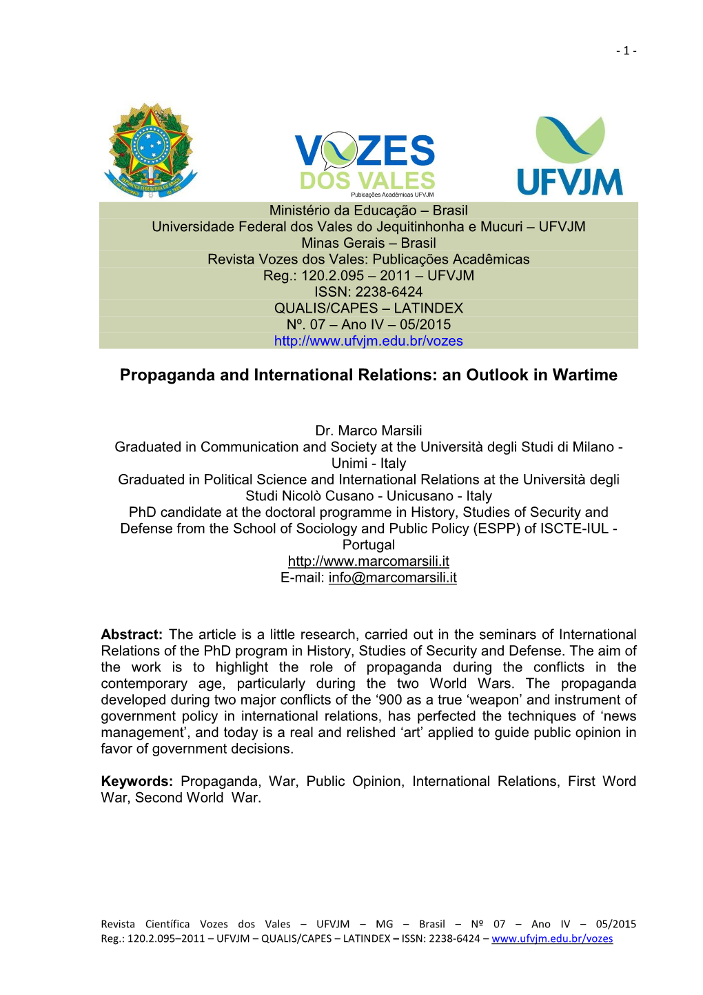 Propaganda and International Relations: an Outlook in Wartime