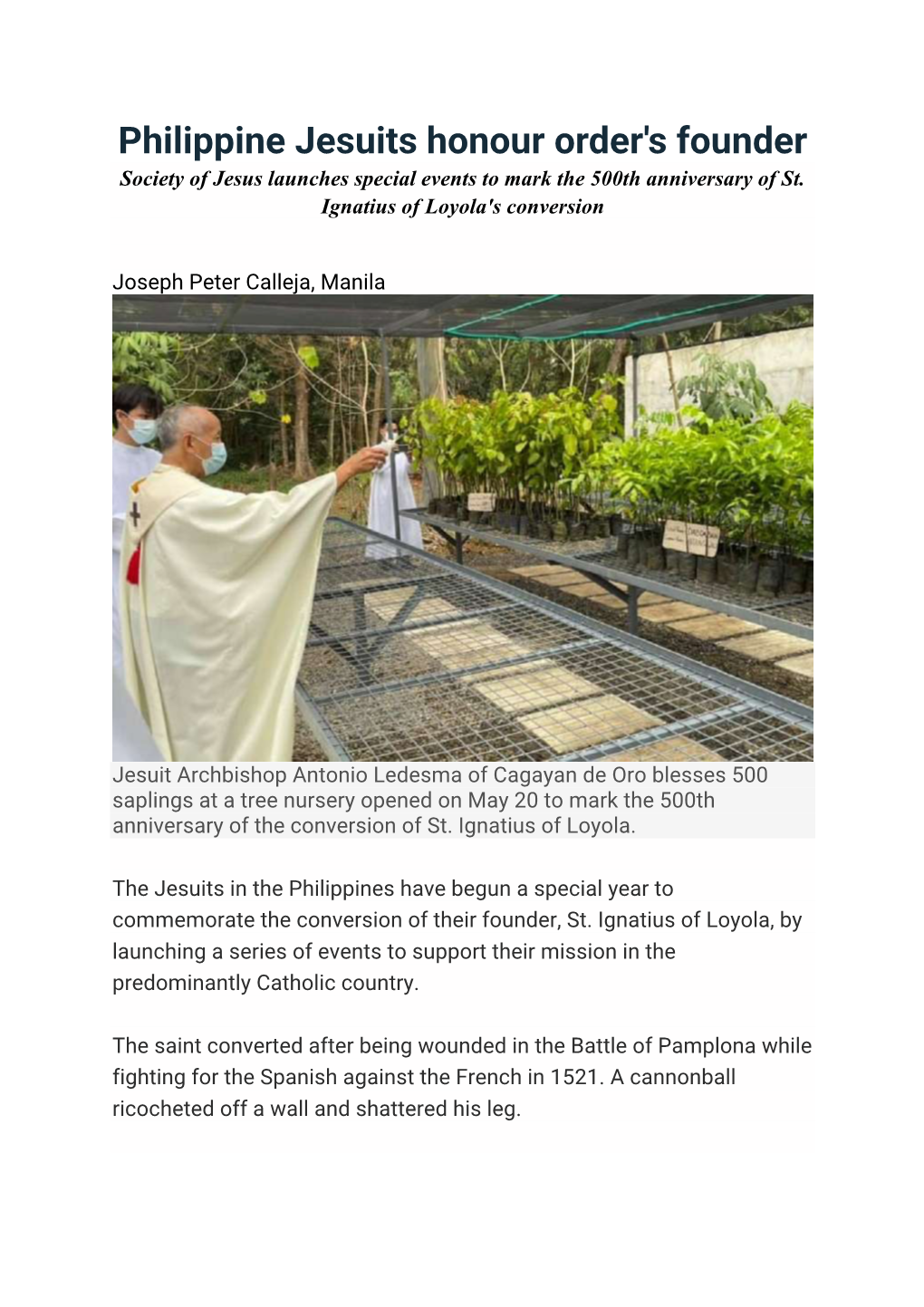 Philippine Jesuits Honour Order's Founder Society of Jesus Launches Special Events to Mark the 500Th Anniversary of St