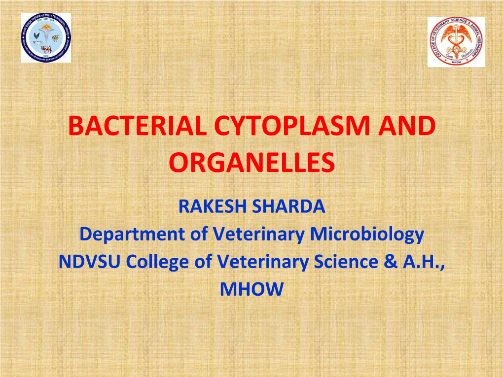 BACTERIAL CYTOPLASM and ORGANELLES RAKESH SHARDA Department of Veterinary Microbiology NDVSU College of Veterinary Science & A.H., MHOW the CYTOPLASM