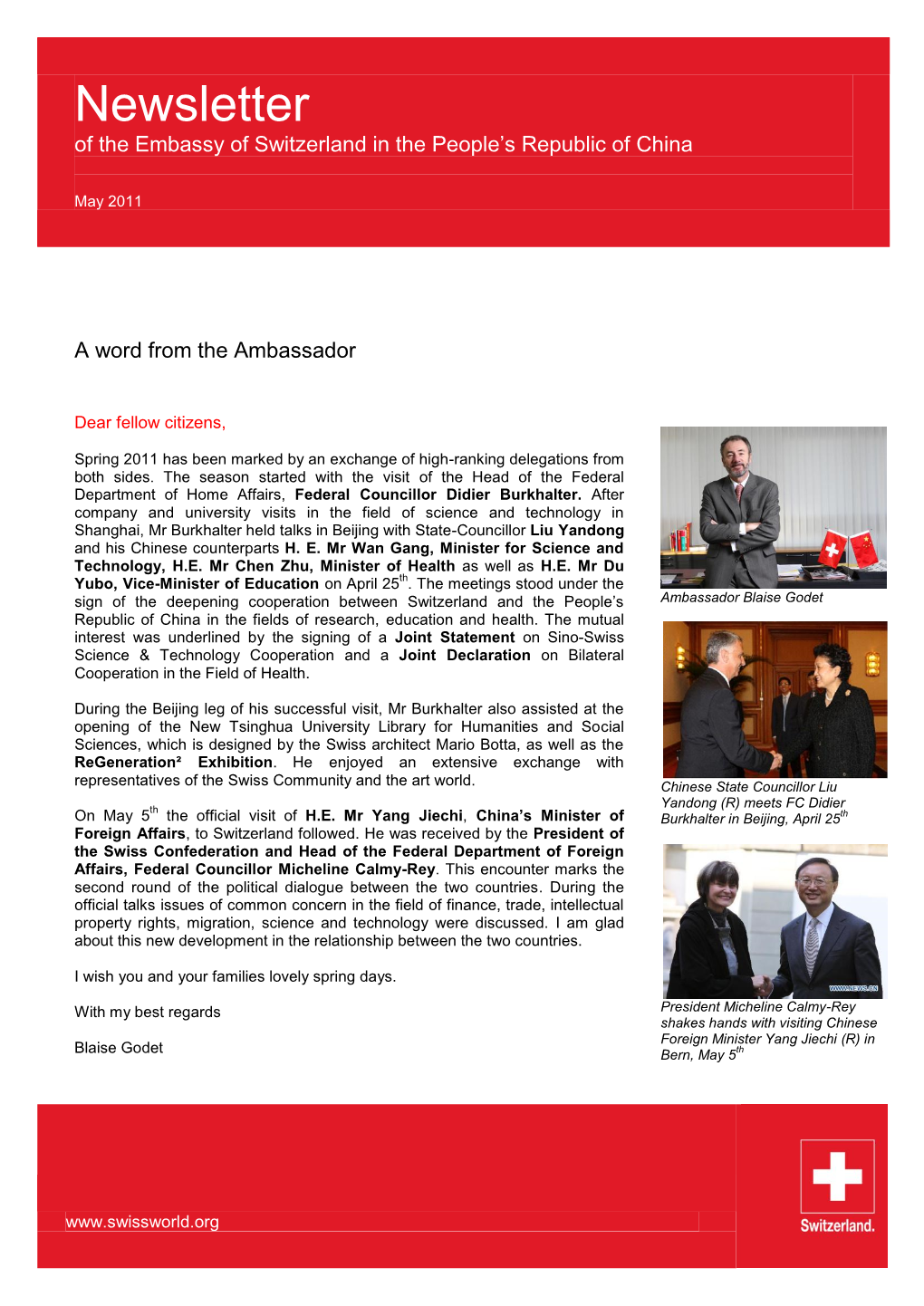 Newsletter of the Embassy of Switzerland in the People's
