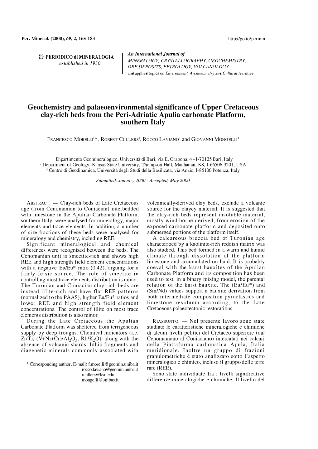 An International Journal of Geochemistry and Palaeoenvironmental Significance of Upper Cretaceous Clay-Rich Beds from the Peri-A