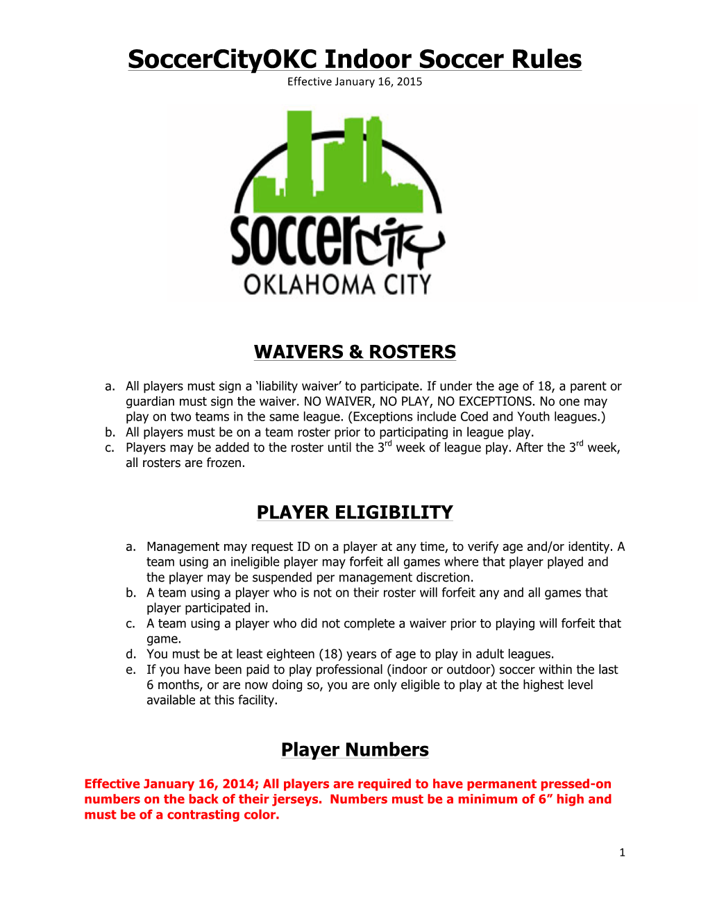 Soccercityokc Indoor Soccer Rules Effective(January(16,(2015( (