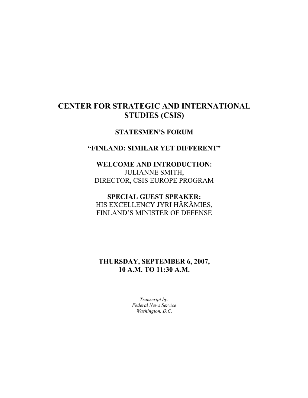 Center for Strategic and International Studies (Csis)