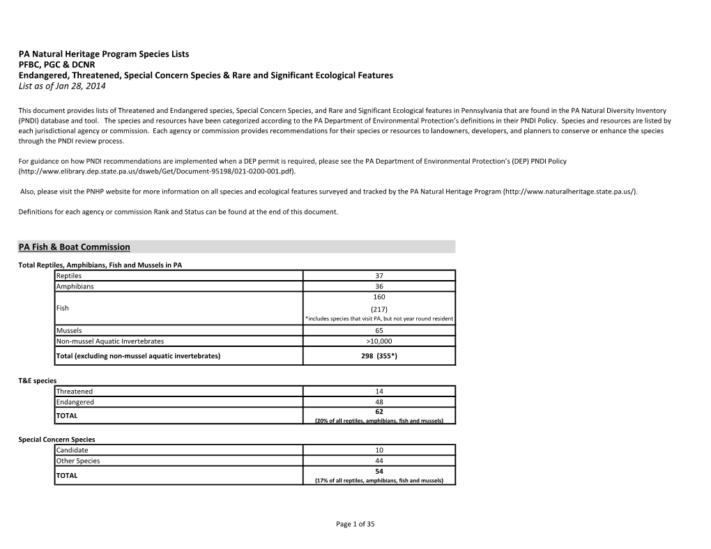 PA Fish & Boat Commission PFBC, PGC & DCNR PA Natural Heritage