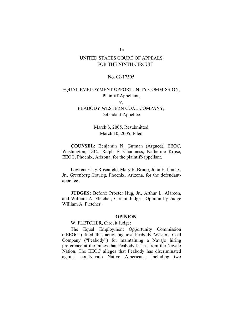 1A UNITED STATES COURT of APPEALS for the NINTH CIRCUIT No. 02-17305 EQUAL EMPLOYMENT OPPORTUNITY COMMISSION, Plaintiff-Appel