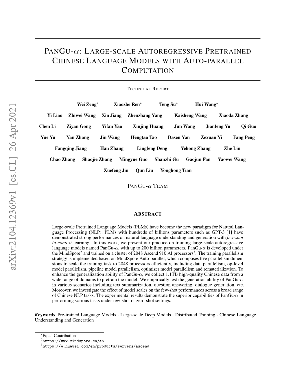 Pangu-Α: Large-Scale Autoregressive Pretrained Chinese Language Models with Auto-Parallel Computation