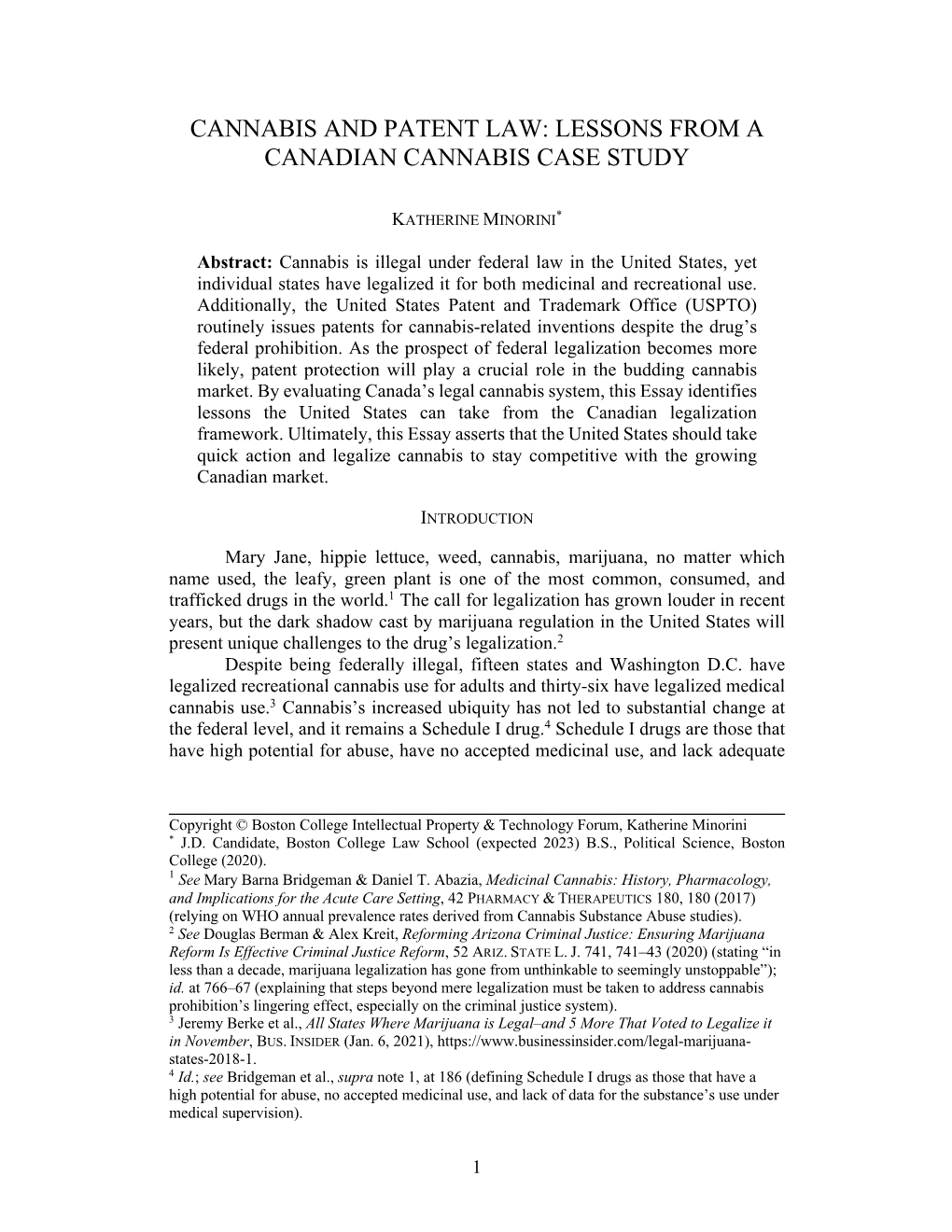 Cannabis and Patent Law: Lessons from a Canadian Cannabis Case Study