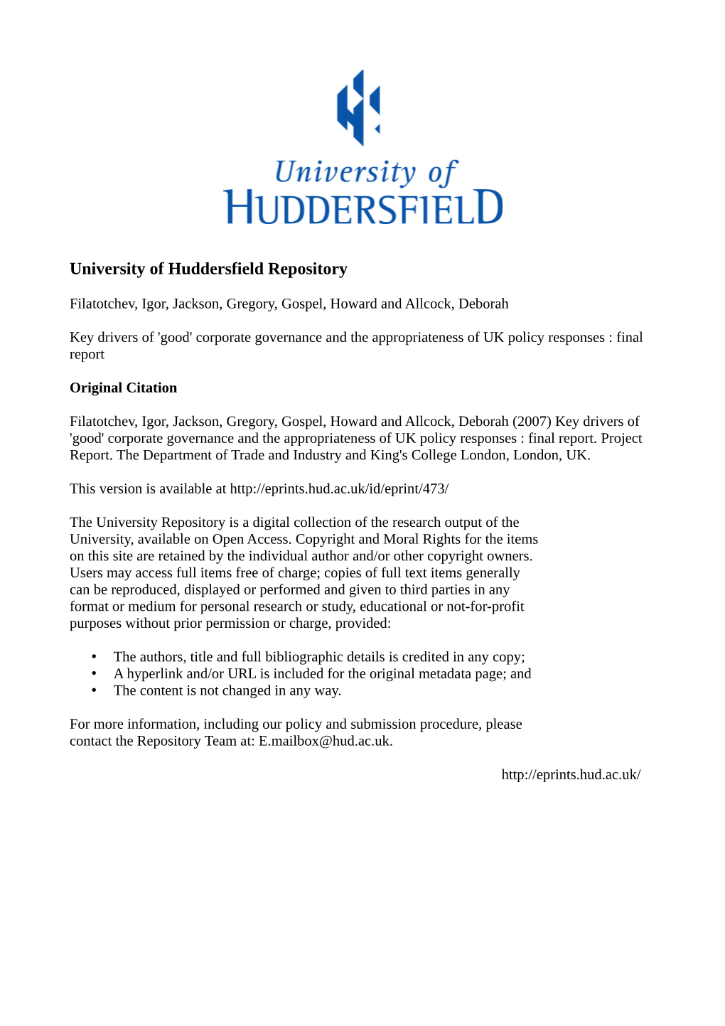 University of Huddersfield Repository