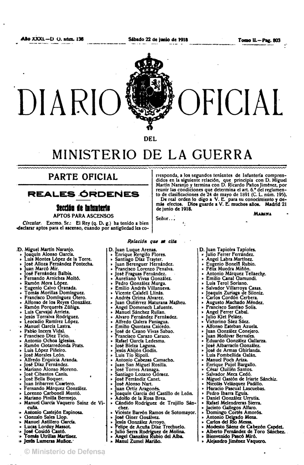 Diario Oficial Del Ministerio De La Guerra