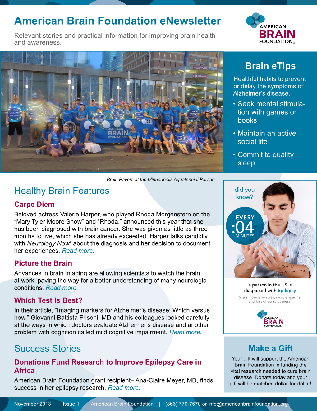 American Brain Foundation Enewsletter Relevant Stories and Practical Information for Improving Brain Health and Awareness