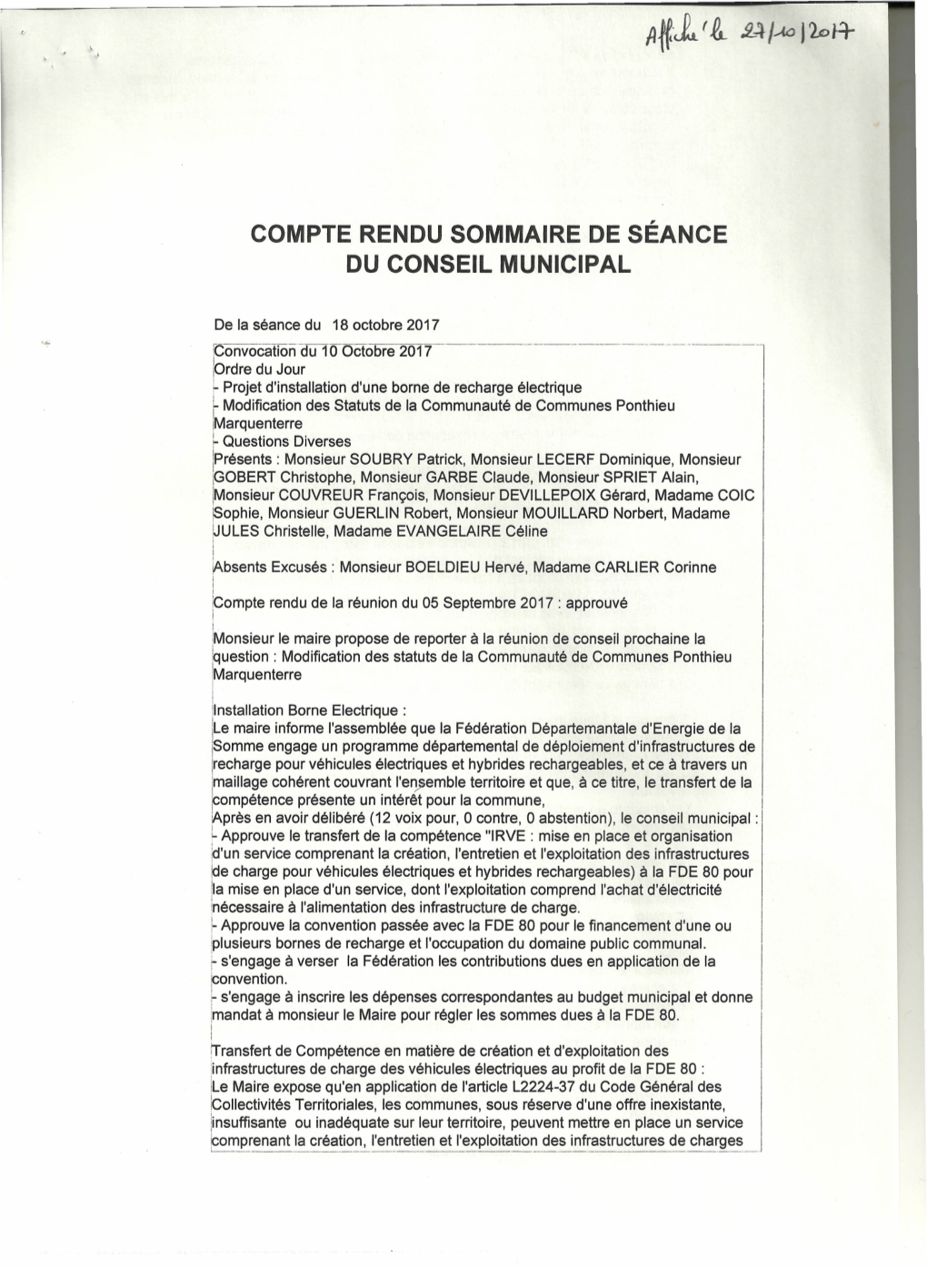 Compte Rendu Sommaire De Séance Du Conseil Municipal