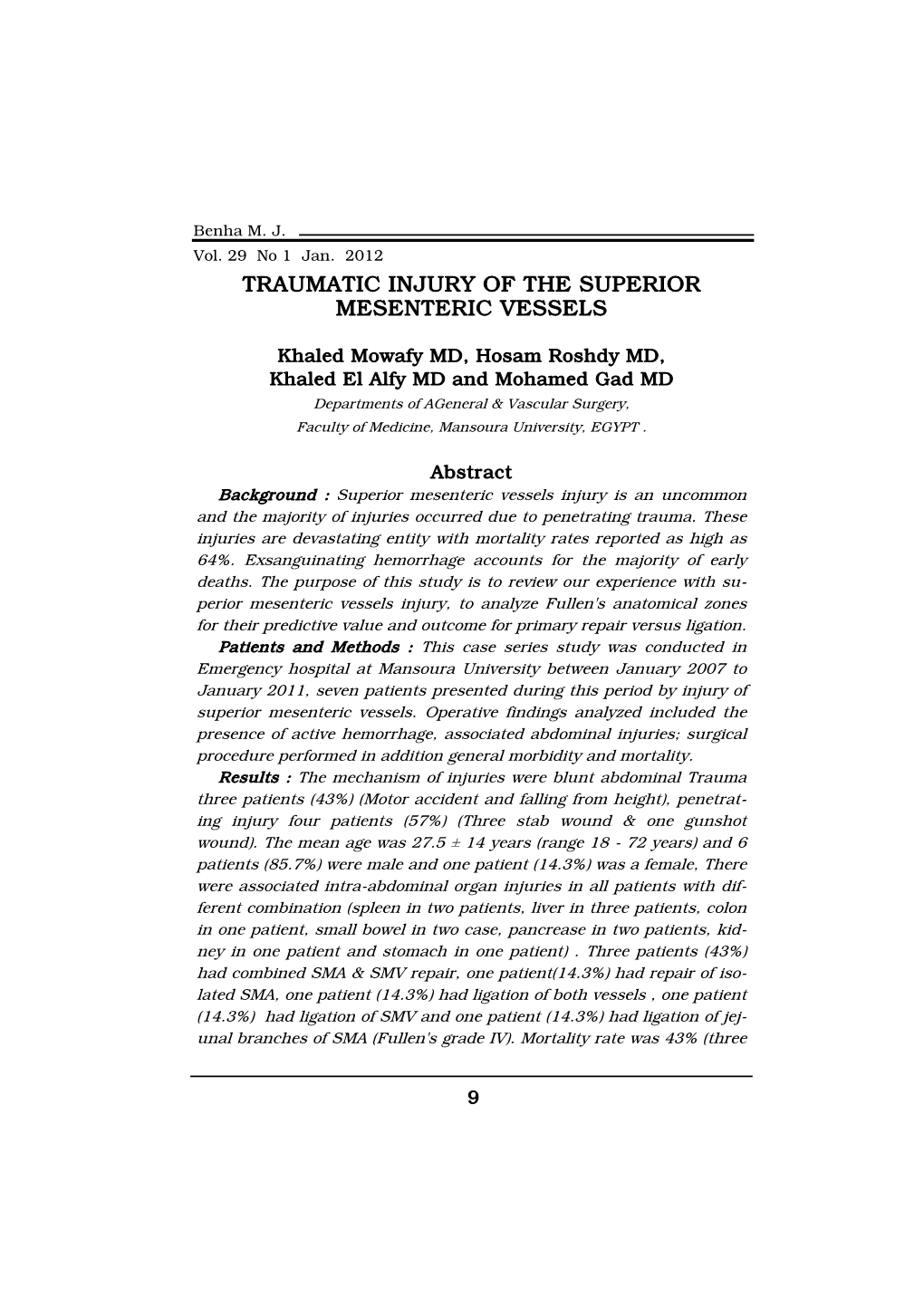 Traumatic Injury of the Superior Mesenteric Vessels