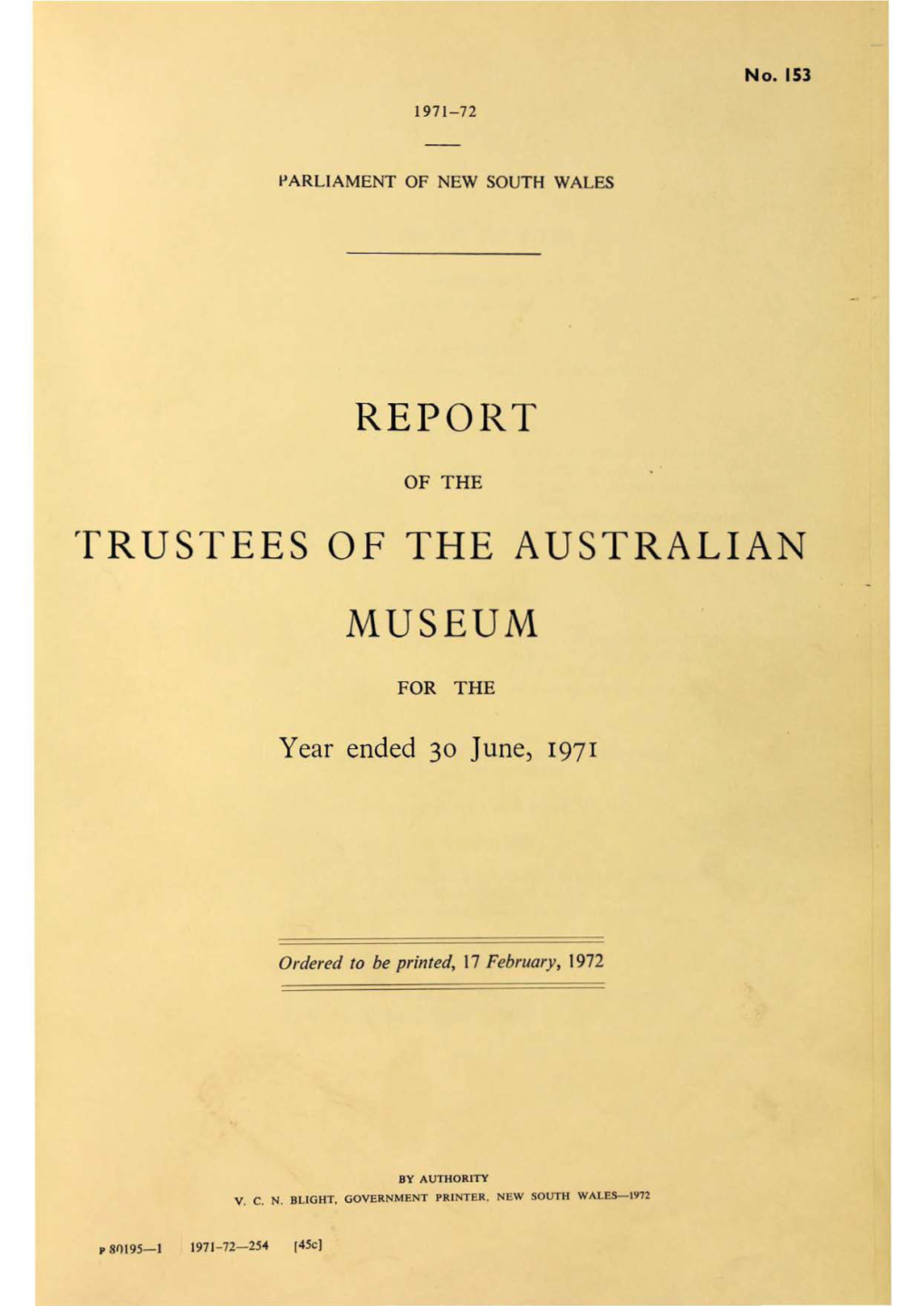 REPORT Rfrustees of the AUSTRALIAN MUSEU1\I