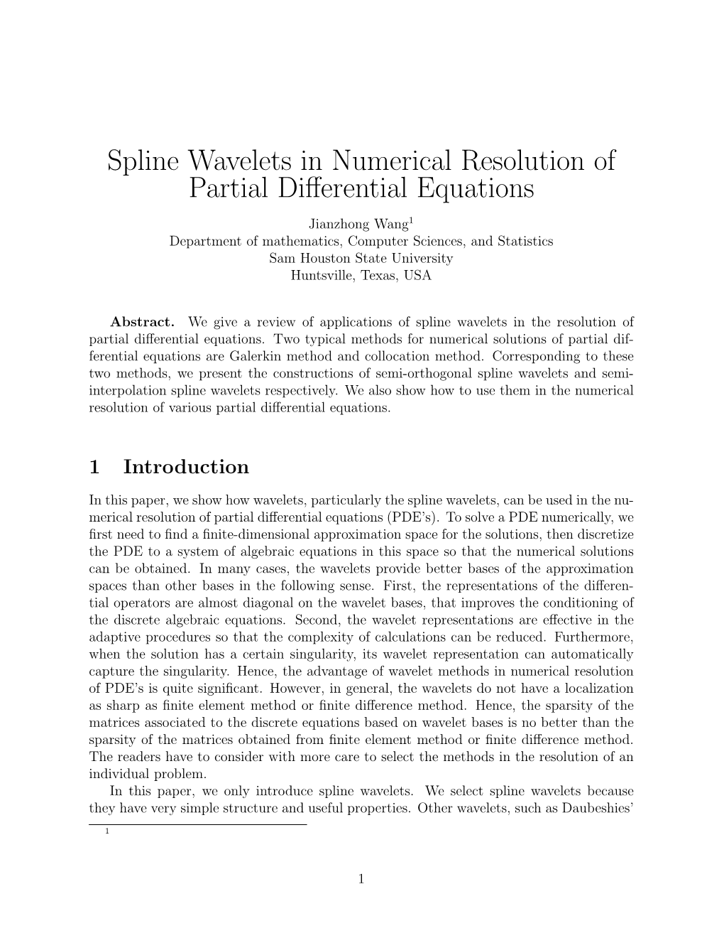 Spline Wavelets in Numerical Resolution of Partial Differential