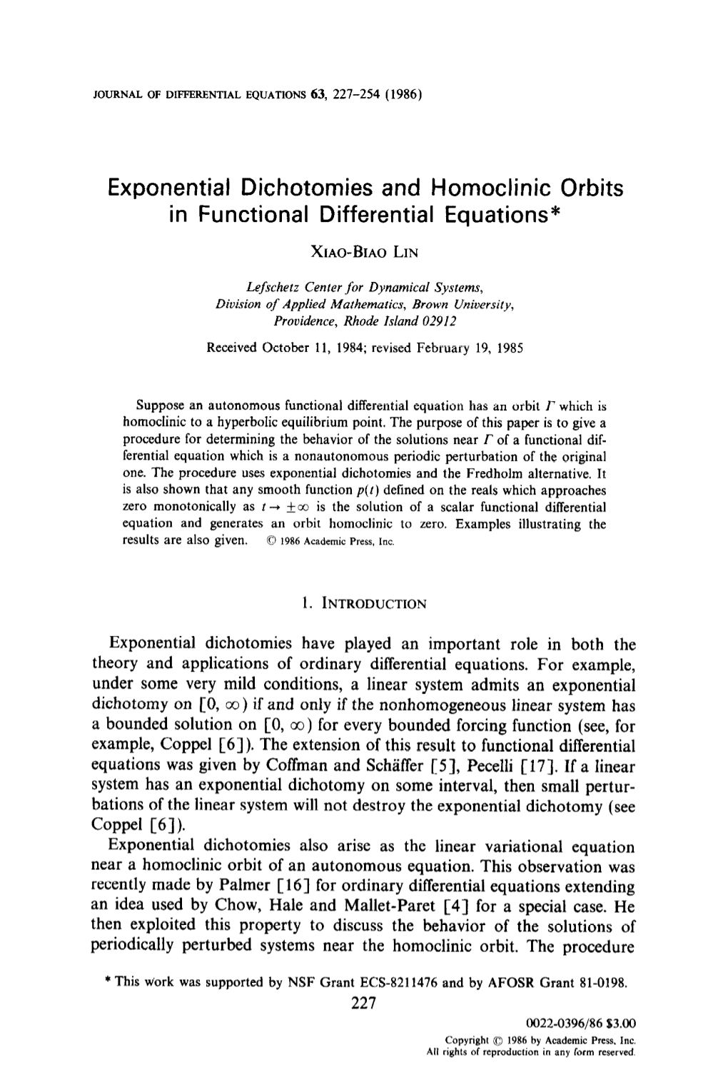 Exponential Dichotomies and Homoclinic Orbits in Functional Differential Equations*