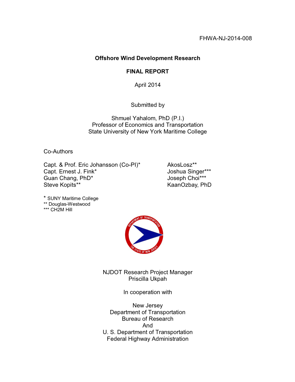 FHWA-NJ-2014-008 Offshore Wind Development Research FINAL