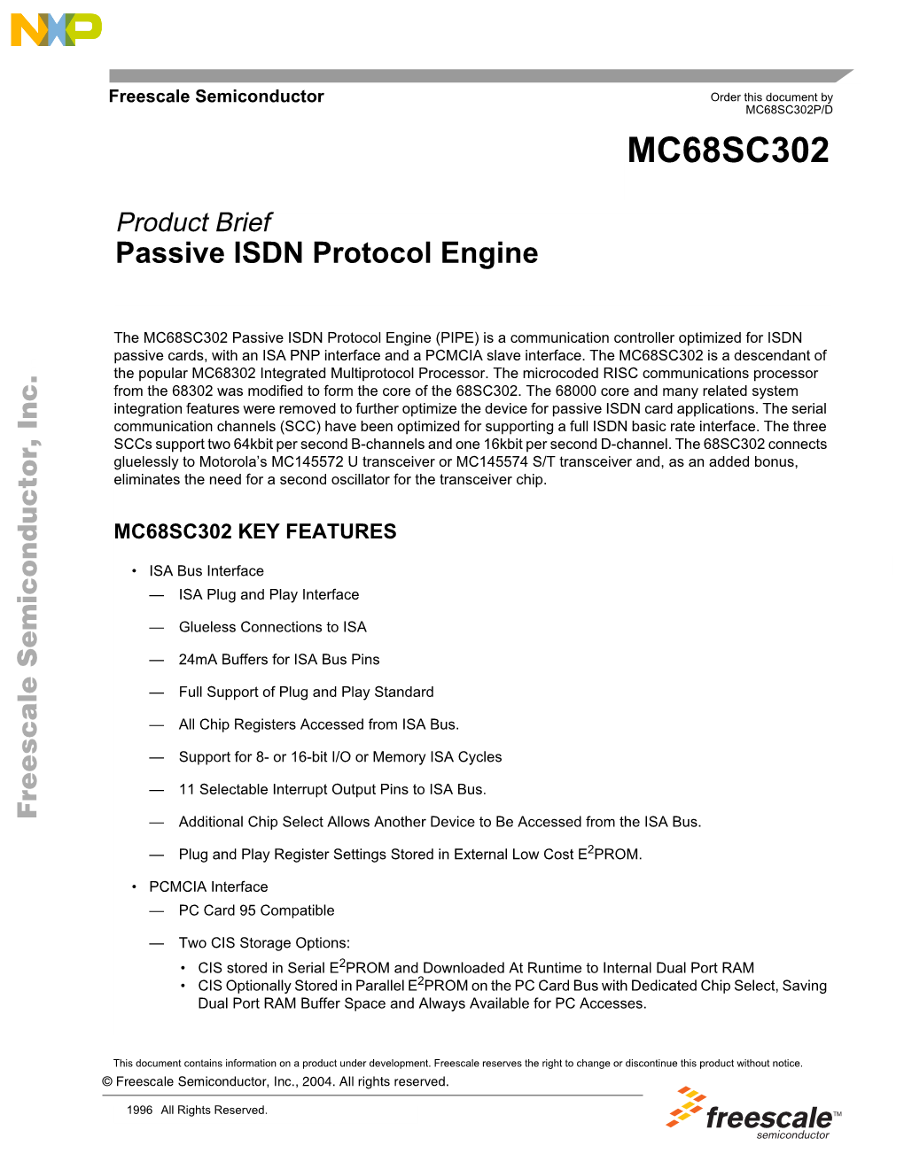 Mc68sc302 Product Information