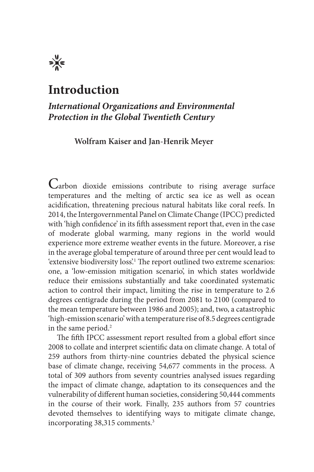 Introduction International Organizations and Environmental Protection in the Global Twentieth Century