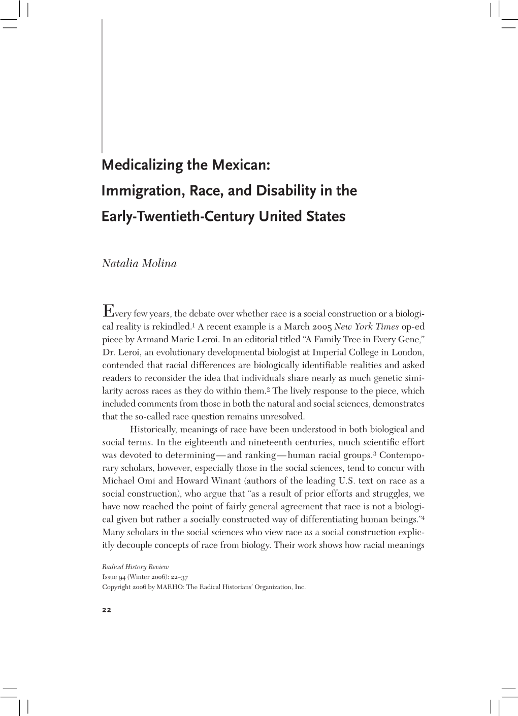 Medicalizing the Mexican: Immigration, Race, and Disability in the Early-Twentieth-Century United States