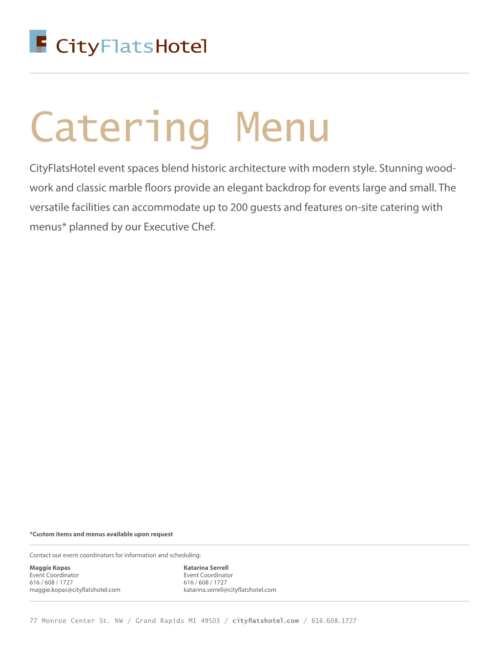 Catering Menu Cityflatshotel Event Spaces Blend Historic Architecture with Modern Style